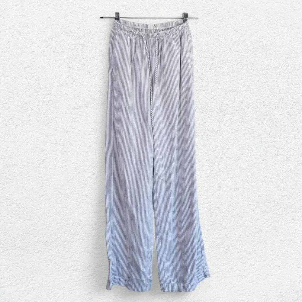 Cotton On Haven Linen Wide Leg Pant in Blue & White Stripes